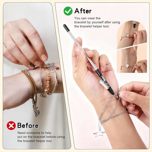 Coopache 3PCS Bracelet Helper Tool with Hook and 2PCS Extender Chain Clasp Set, Portable Bracelets Fastener Helpers Easy to Put on Yourself for Jewelry, Necklace, Zippers, Crafts Adjustment in Saudi Arabia