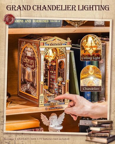 مجموعة أدوات كتاب Rolife DIY - مكتبة العجائب الخشبية ثلاثية الأبعاد | منزل مصغر على الطراز الباروكي مع ثريا كبيرة وإضاءة LED تعمل باللمس | ديكور رف الكتب مقاس 10.4 بوصة | هدية إبداعية للبالغين (258 قطعة) in Saudi Arabia