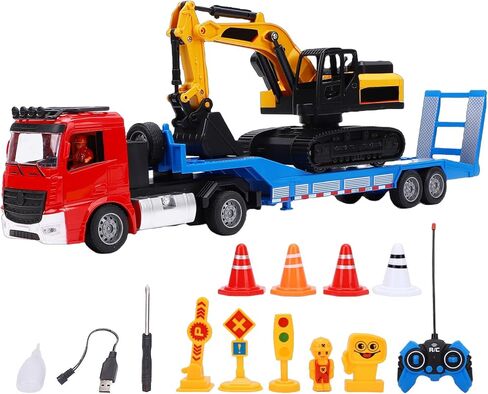 RC Construction Truck Excavator Set for Adults, 6CH Remote Control Construction Vehicle Model Kit with Spray Effect, Sound and Lights (Blue) in Saudi Arabia