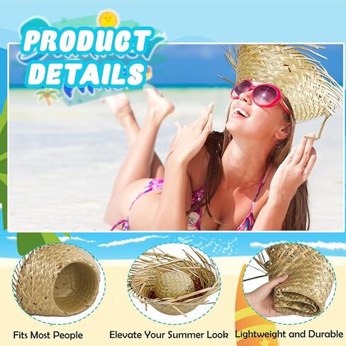 12 قطعة قبعة القش هاواي Luau Beachcomber القبعات بافا قبعة لحفلة الصيف الشاطئ مضحك مزارع الدعائم هالوين زي الملحقات in Kuwait