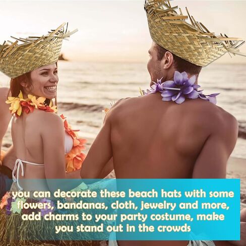 12 قطعة قبعة القش هاواي Luau Beachcomber القبعات بافا قبعة لحفلة الصيف الشاطئ مضحك مزارع الدعائم هالوين زي الملحقات in Kuwait