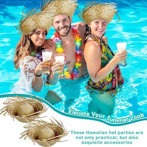 12 قطعة قبعة القش هاواي Luau Beachcomber القبعات بافا قبعة لحفلة الصيف الشاطئ مضحك مزارع الدعائم هالوين زي الملحقات in Kuwait