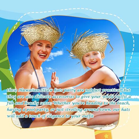 12 قطعة قبعة القش هاواي Luau Beachcomber القبعات بافا قبعة لحفلة الصيف الشاطئ مضحك مزارع الدعائم هالوين زي الملحقات in Kuwait