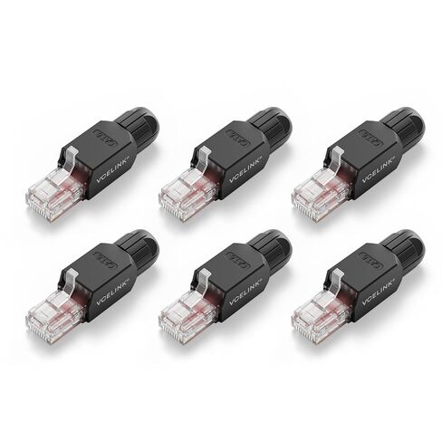 موصل VCELINK RJ45 بدون أدوات، قابس إنهاء حقل CAT6، قابس معياري مطلي بالذهب، موصل UTP CAT6 بدون أدوات لكابل شبكة 23 إلى 26 AWG، 6 حزم، أسود in Saudi Arabia