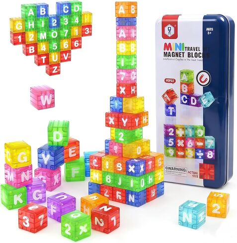 Magnetic Alphabet Blocks 40pcs - Educational STEM Learning Toys for Kids 3-8 | Portable Travel Letter Number Math Kit | Montessori Preschool Gifts Boys Girls in Saudi Arabia
