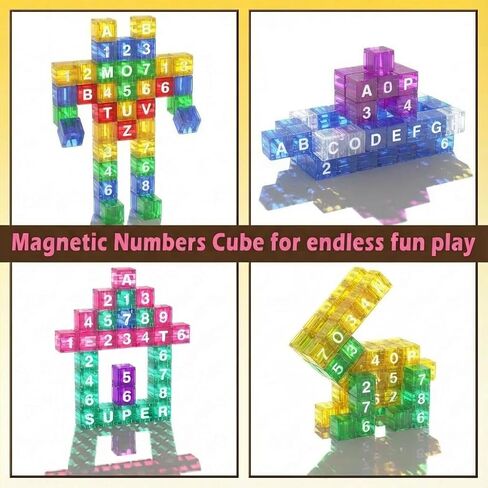 Magnetic Alphabet Blocks 40pcs - Educational STEM Learning Toys for Kids 3-8 | Portable Travel Letter Number Math Kit | Montessori Preschool Gifts Boys Girls in Saudi Arabia