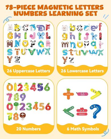 78 PCS Magnetic Letters, Large Cute Animal Alphabet Magnets for Fridge, Uppercase & Lowercase ABC Educational Toy, Choke-Proof Toddler Learning Toys for Kids Toddlers Preschool Learning Spelling in Saudi Arabia