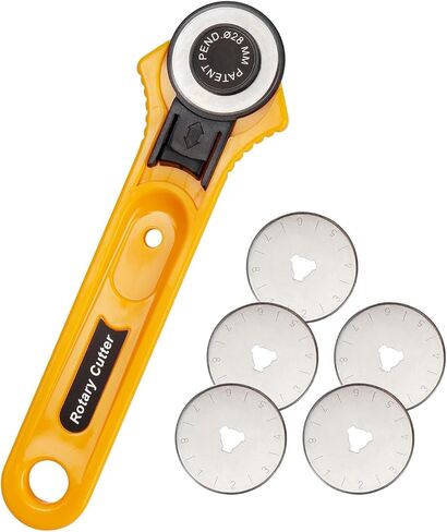 Mesee 28mm Rotary Cutter Kit for Fabric, Ergonomic Handle Rotary Fabric Cutter with 5Pcs Sharp Replacement Blades Quick Change Rolling Cutting Tool Set for Quilting, Sewing, Arts & Crafts in Saudi Arabia