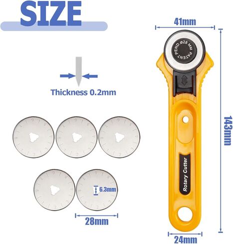 Mesee 28mm Rotary Cutter Kit for Fabric, Ergonomic Handle Rotary Fabric Cutter with 5Pcs Sharp Replacement Blades Quick Change Rolling Cutting Tool Set for Quilting, Sewing, Arts & Crafts in Saudi Arabia