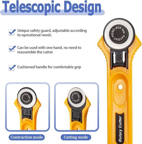 Mesee 28mm Rotary Cutter Kit for Fabric, Ergonomic Handle Rotary Fabric Cutter with 5Pcs Sharp Replacement Blades Quick Change Rolling Cutting Tool Set for Quilting, Sewing, Arts & Crafts in Saudi Arabia