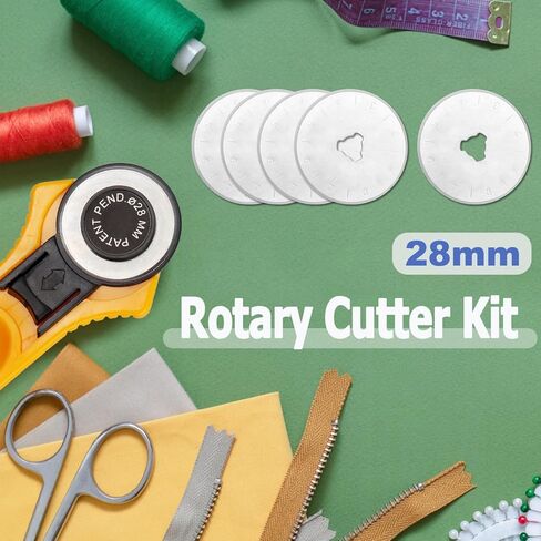 Mesee 28mm Rotary Cutter Kit for Fabric, Ergonomic Handle Rotary Fabric Cutter with 5Pcs Sharp Replacement Blades Quick Change Rolling Cutting Tool Set for Quilting, Sewing, Arts & Crafts in Saudi Arabia