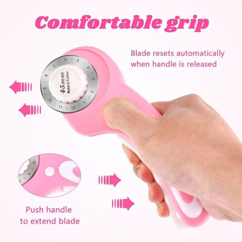 قاطعة دوارة 45 مم للنسيج مع 10 قطع شفرة بديلة، قاطعة قماش دوارة بحافة كروشيه، شفرة غرز لخياطة اللحف اليدوية (اللون: وردي) in Kuwait