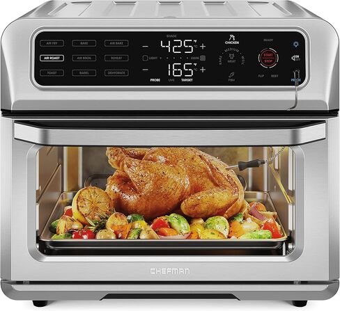 Chefman Air Fryer Toaster Oven Combo with Probe Thermometer, 12-In-1 Stainless Steel Convection Countertop, 10 Inch Pizza, 4 Slices of Toast, Cooking, Baking, Toasting, Roaster Oven Airfryer 20QT (Renewed) in Saudi Arabia