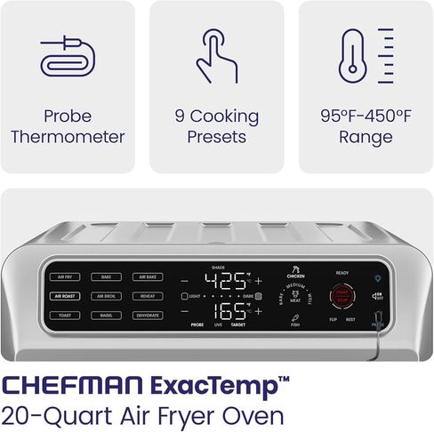 Chefman Air Fryer Toaster Oven Combo with Probe Thermometer, 12-In-1 Stainless Steel Convection Countertop, 10 Inch Pizza, 4 Slices of Toast, Cooking, Baking, Toasting, Roaster Oven Airfryer 20QT (Renewed) in Saudi Arabia