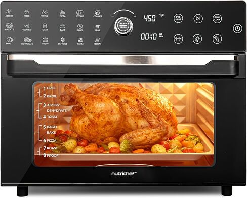 NutriChef 32 Quart Air Fryer & Oven | Digital Airfryer with 20 Presets, Dual Cook, Rotisserie, Bake & More | Multi-Function Convection Countertop Oven | Large Capacity | 18" x 17" x 14 | Black in Kuwait