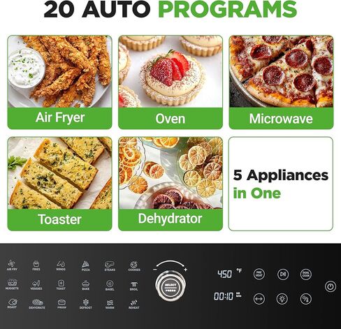 NutriChef 32 Quart Air Fryer & Oven | Digital Airfryer with 20 Presets, Dual Cook, Rotisserie, Bake & More | Multi-Function Convection Countertop Oven | Large Capacity | 18" x 17" x 14 | Black in Kuwait