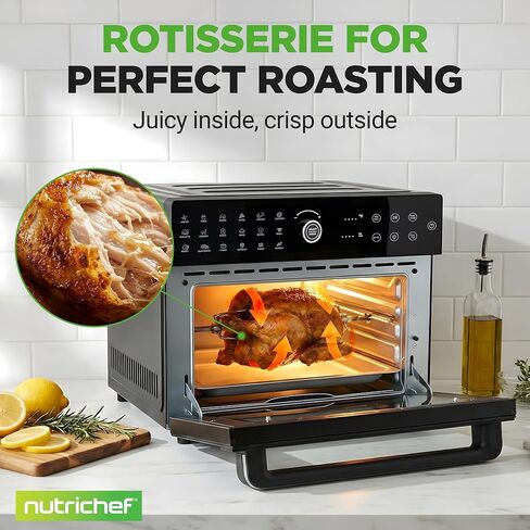 NutriChef 32 Quart Air Fryer & Oven | Digital Airfryer with 20 Presets, Dual Cook, Rotisserie, Bake & More | Multi-Function Convection Countertop Oven | Large Capacity | 18" x 17" x 14 | Black in Kuwait