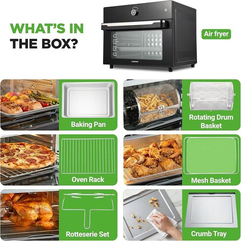 NutriChef 32 Quart Air Fryer & Oven | Digital Airfryer with 20 Presets, Dual Cook, Rotisserie, Bake & More | Multi-Function Convection Countertop Oven | Large Capacity | 18" x 17" x 14 | Black in Kuwait