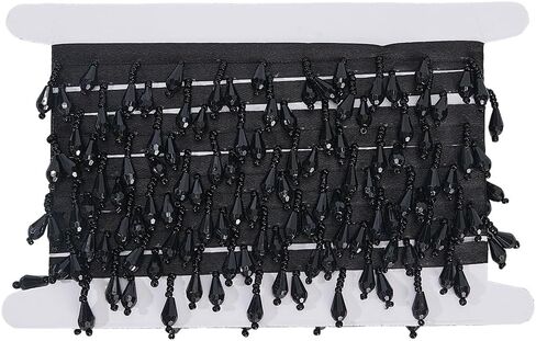 arricraft 4M (4.37 Yards) Black Beaded Fringe Trim, Crystal Beaded Fringe Decorative Beaded Tassel Trim for Wedding Bridal DIY Sewing Craft Clothing Home Curtain Decoration in Saudi Arabia