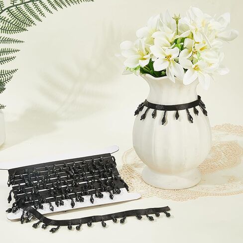 arricraft 4M (4.37 Yards) Black Beaded Fringe Trim, Crystal Beaded Fringe Decorative Beaded Tassel Trim for Wedding Bridal DIY Sewing Craft Clothing Home Curtain Decoration in Saudi Arabia