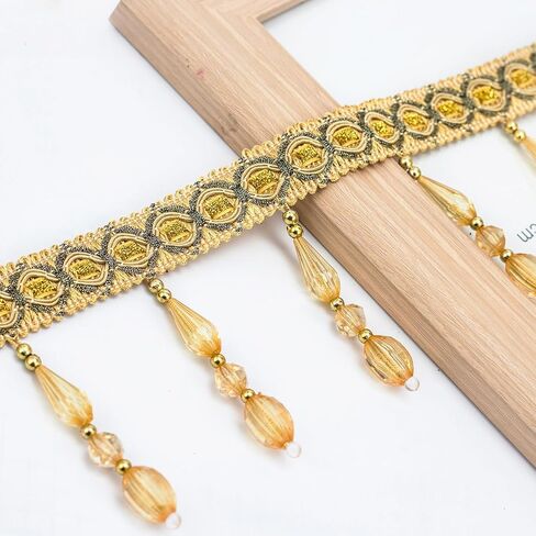 4 Yards Beaded Fringe Trim, Hanging Crystal Beads Tassel Fringe Trim Curtain Weights Cloth Sofa Fringes for Curtain Cushions Lampshades Clothes (Dark Coffee) in Saudi Arabia