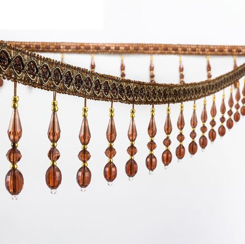 4 Yards Beaded Fringe Trim, Hanging Crystal Beads Tassel Fringe Trim Curtain Weights Cloth Sofa Fringes for Curtain Cushions Lampshades Clothes (Dark Coffee) in Saudi Arabia