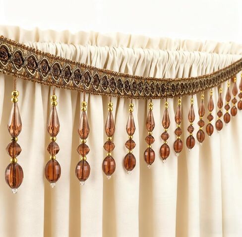 4 Yards Beaded Fringe Trim, Hanging Crystal Beads Tassel Fringe Trim Curtain Weights Cloth Sofa Fringes for Curtain Cushions Lampshades Clothes (Dark Coffee) in Saudi Arabia