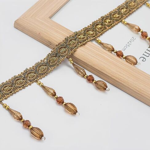 4 Yards Beaded Fringe Trim, Hanging Crystal Beads Tassel Fringe Trim Curtain Weights Cloth Sofa Fringes for Curtain Cushions Lampshades Clothes (Dark Coffee) in Saudi Arabia