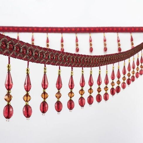 4 Yards Beaded Fringe Trim, Hanging Crystal Beads Tassel Fringe Trim Curtain Weights Cloth Sofa Fringes for Curtain Cushions Lampshades Clothes (Dark Coffee) in Saudi Arabia