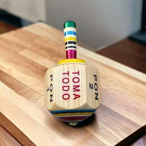 Toma Todo - Mexican Fiesta, Perfect for Family Parties, Kids, Adults, Bachelor Parties, or Baby Showers, Wooden Spinning Top Game Finish (Large (13 cm), 1, Piece) in Saudi Arabia