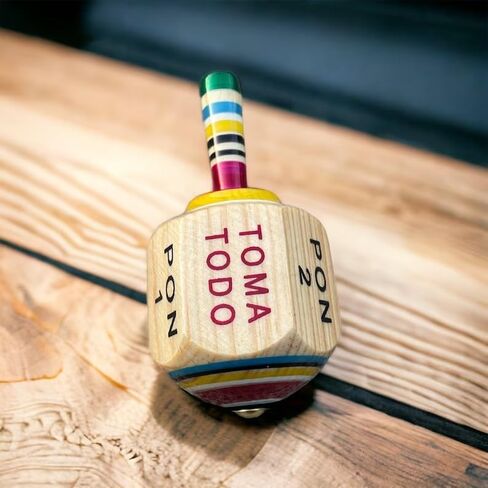 Toma Todo - Mexican Fiesta, Perfect for Family Parties, Kids, Adults, Bachelor Parties, or Baby Showers, Wooden Spinning Top Game Finish (Large (13 cm), 1, Piece) in Saudi Arabia
