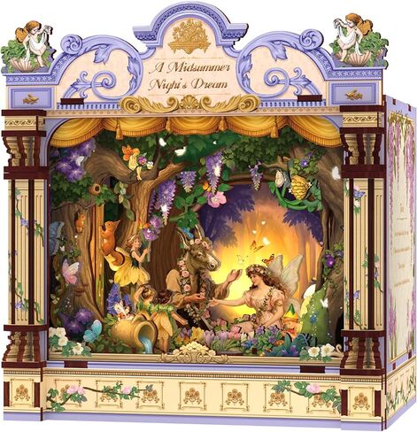 طقم منزل مصغر من CUTEBEE DIY، لغز خشبي ثلاثي الأبعاد للبالغين، إدراج رف زاوية الكتاب، هدية شكسبير الأدبية، ديكور سطح المكتب لمسرح الغابة المسحورة (حلم ليلة منتصف الصيف) in Saudi Arabia