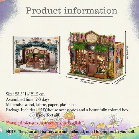 DIY Dollhouse Miniature Kit, Mini Fairy Tale Shop Puzzle Model 1:24 Scale Dolls House Store Furniture Accessories and LED Lights Kid Boy Girl Birthday in Saudi Arabia