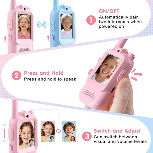 جهاز اتصال لاسلكي للفيديو، مجموعتان من أجهزة الاتصال اللاسلكي القابلة لإعادة الشحن، محول صوت، نطاق اتصالات 1000 قدم، ترفيه داخلي، التخييم، السفر، هدية عيد ميلاد (أزرق/وردي) in Kuwait