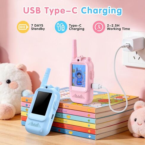 جهاز اتصال لاسلكي للفيديو، مجموعتان من أجهزة الاتصال اللاسلكي القابلة لإعادة الشحن، محول صوت، نطاق اتصالات 1000 قدم، ترفيه داخلي، التخييم، السفر، هدية عيد ميلاد (أزرق/وردي) in Kuwait