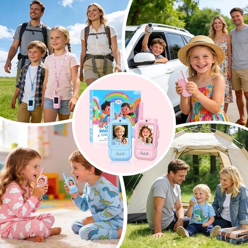 جهاز اتصال لاسلكي للفيديو، مجموعتان من أجهزة الاتصال اللاسلكي القابلة لإعادة الشحن، محول صوت، نطاق اتصالات 1000 قدم، ترفيه داخلي، التخييم، السفر، هدية عيد ميلاد (أزرق/وردي) in Kuwait