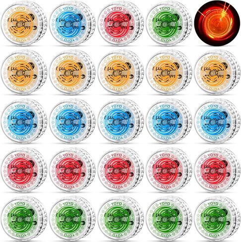 Lenwen 24 Pcs Pulse LED Light up YoYos Responsive YoYo for Kids Beginner with Ball Bearing Axle and LED Lights Trick for Party Games Activities Juggling Gifts, Red Blue Green Yellow in Saudi Arabia