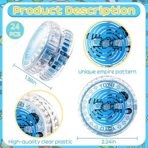 Lenwen 24 Pcs Pulse LED Light up YoYos Responsive YoYo for Kids Beginner with Ball Bearing Axle and LED Lights Trick for Party Games Activities Juggling Gifts, Red Blue Green Yellow in Saudi Arabia