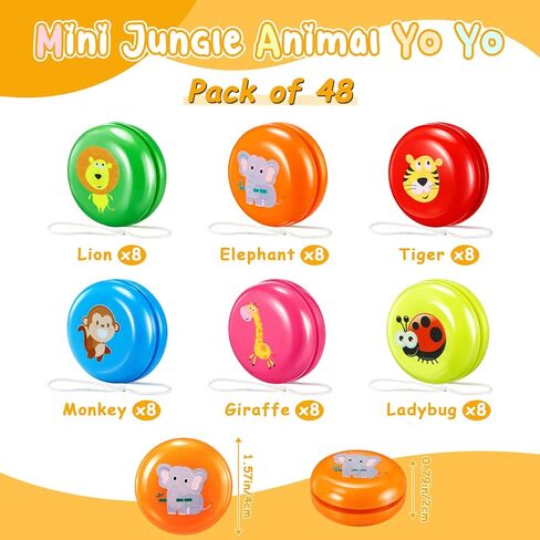 Soulchen 48 Pcs Yo Yo for Kids Bulk Jungle Animal Theme Party Favors Valentines Day Gifts for Kids 3-6 Safari Goodie Bags Stuffers Classroom Prizes Easter Basket Stuffers in Kuwait