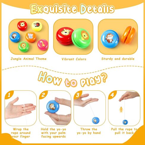 Soulchen 48 Pcs Yo Yo for Kids Bulk Jungle Animal Theme Party Favors Valentines Day Gifts for Kids 3-6 Safari Goodie Bags Stuffers Classroom Prizes Easter Basket Stuffers in Kuwait