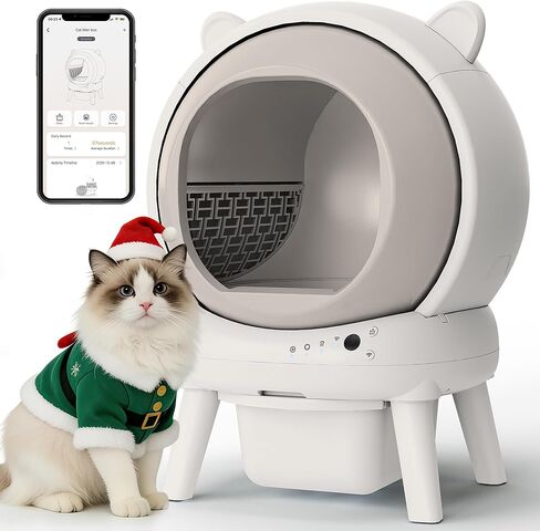 Self Cleaning Litter Box, Automatic Cat Litter Box for Multiple Cats, Auto Litter Box Robot with APP Control, Dual Safety Sensors, Odor Control&Low Noise, Cat Ears Design, Ivory White in Saudi Arabia