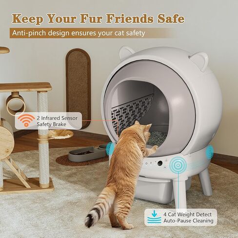 Self Cleaning Litter Box, Automatic Cat Litter Box for Multiple Cats, Auto Litter Box Robot with APP Control, Dual Safety Sensors, Odor Control&Low Noise, Cat Ears Design, Ivory White in Saudi Arabia