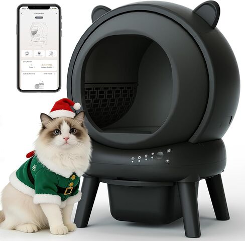Self Cleaning Litter Box, Automatic Cat Litter Box for Multiple Cats, Auto Litter Box Robot with APP Control, Dual Safety Sensors, Odor Control&Low Noise, Cat Ears Design, Ivory White in Saudi Arabia