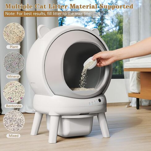 Self Cleaning Litter Box, Automatic Cat Litter Box for Multiple Cats, Auto Litter Box Robot with APP Control, Dual Safety Sensors, Odor Control&Low Noise, Cat Ears Design, Ivory White in Saudi Arabia