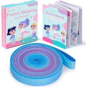 Chinese Jump Rope - 4m Long Rainbow Elastic Rope with Instruction, 1.5cm Wide French Skipping, Fun Sports Toy for Kids Indoor&Outdoor Jumpsies Games, Ideal Birthday Easter Gift in Saudi Arabia