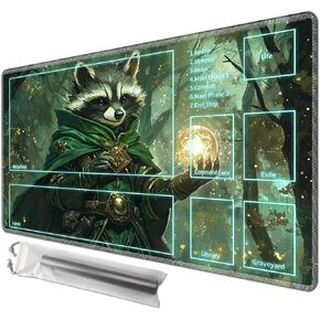 MTG Playmat 24" x 14" with Storage Bag, Premium Stitched Non-Slip Rubber Magic Tabletop Game Mat, Forest Sorcerer Raccoon, 2mm Thick, Machine Washable in Kuwait