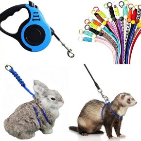 مجموعة حزام ومقود Ferret - تشتمل على سرجتين من الحبال قابلة للتعديل (ألوان عشوائية) ورصاص قابل للسحب بطول 10 أقدام - مجموعة أدوات مشي مقاومة للهروب للقوارض والأرانب وخنازير غينيا والشنشيلا والحيوانات الأليفة الصغيرة in Kuwait