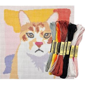 Howie's Needlepoint Cat Needlepoint Kits, 18CT Printed Embroidery Pattern Starter Kits, Stamped Patterns Canvas Kits(Cute Cat with Paw,7x7inch) in Kuwait