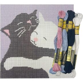مجموعات Howie's Needlepoint Cat Needlepoint، مجموعات بداية نمط التطريز المطبوع 18 قيراط، مجموعات قماش بأنماط مختومة (قطة لطيفة مع مخلب، 7 × 7 بوصة) in Kuwait