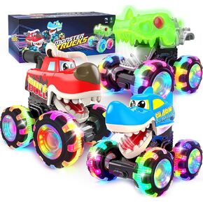 ألعاب Monster Truck، 3 عبوات من السيارات المضيئة للأطفال الصغار، لعبة شاحنات حيوانات الأطفال وسيارات دينو مع عجلات إضاءة LED، سيارة اضغط وانطلق مع فم متحرك للأطفال الأولاد والبنات هدايا عيد الميلاد in Kuwait
